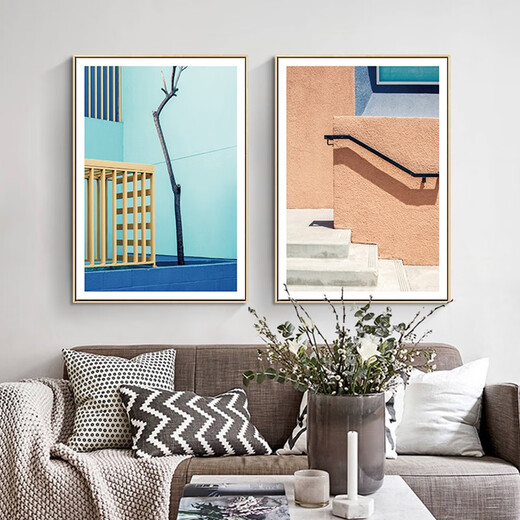 Trout living room bedroom mural restaurant decoration painting Nordic internet celebrity creative personality hanging painting Nordic style architectural painting ZY17-13701 60*80 aluminum alloy black with plexiglass