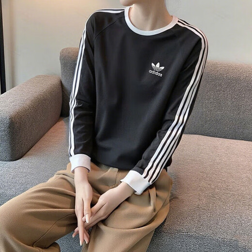 阿迪达斯（adidas）官网t恤男女装夏季情侣纯棉纯色上衣圆领透气轻便休闲运动长袖 IA4877 M