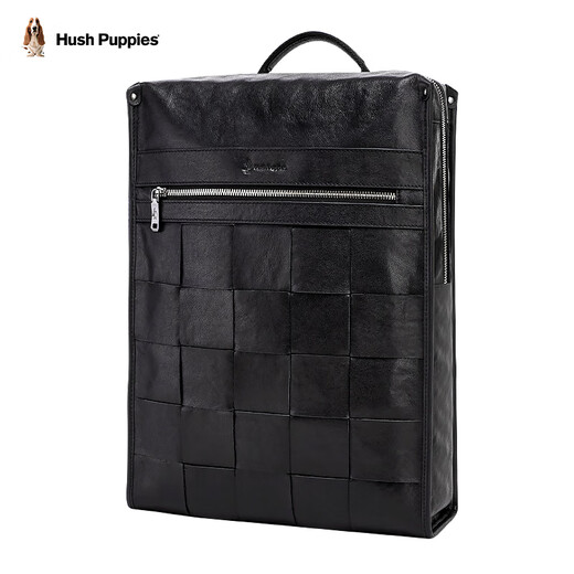 暇步士（Hush Puppies）男士双肩包格纹编织牛皮背包大容量电脑包生日礼物送男友
