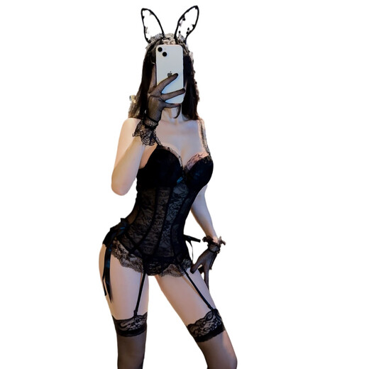 
Sexy pajamas women's small breasts gathered lace mesh uniform skirt pure sexy sexy suspender socks on the bed temptation 1049 black uniform equal size