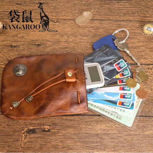 Kangourou (kangourou) Japonais simple couche supérieure vache vache légumes en cuir tanné rétro pour femmes sachet mini sac clés sac carte de cartes monnaie portefeuille marron marron