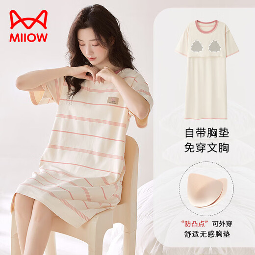 
Cat nightgown for women pure cotton comfortable with breast pad summer new simple casual women round neck home clothing set can be worn outside HC-X12532-nightgown-women M suitable for 80-100Jin [Jin equals 0.5 kg]