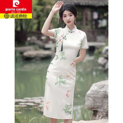Pierre cardin (pierre cardin) cheongsam koi national style 2025 new summer young style college entrance examination flag winning small fresh daily wearable 683 [persimmons and persimmons] S