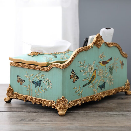 
American tissue box living room home multi-function paper box European retro paper box simple remote control storage box 1047 blue warbler blossom side draw