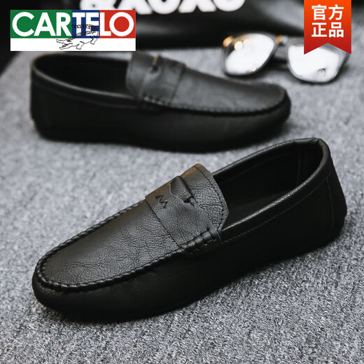 Cartelo sommer atmungsaktiv und komfortable lässige Lederschuhe Britische trendige Herrenschuhe 2025 Nicht-Schlupf-Ein-Fuß-Lazier-Schuhe D829 Black 39