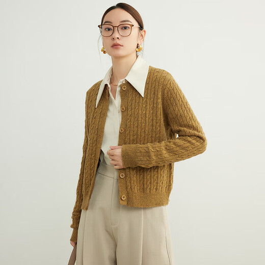 
ROMON 100% wool sweater for women 2025 spring and autumn new fashion retro cable cardigan small sweater jacket for women crystal gray equal size