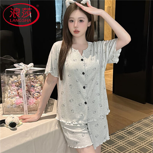 Pajamas modales de Langsha (Langsha) con almohadilla para el pecho para mujeres delgadas de manga corta de verano para mujeres Conjunto de ropa para el hogar transpirable externo simple 838 m [tela modal fría]