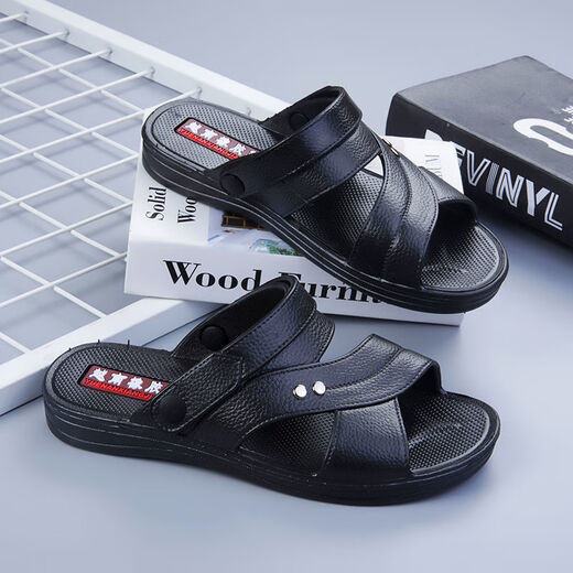 Huilirui [Vietnam Rubber] Korean version of non-slip casual men's sandals comfortable and durable dad's shoes men's sandals new in summer 698 black (anti-slip upgraded version) 39 (suitable for 38)