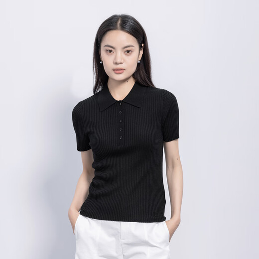 Northern Deer French Gentle Diamond White Tensile Triacetate Cashmere Temperature Lapel Pit Knitted Short Sleeve 6995 Black 2XL (125-140Jin [Jin equals 0.5 kg])