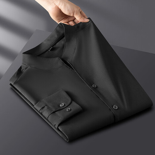 Chaolilong Spring and Autumn Thin Henley Collar Cool Shirt Men's Long Sleeve High-End Mid-mountain Collar Casual Korean Style Trendy Shirt Men's Khaki XL