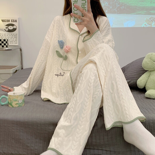 冉艺岚同款睡衣女春秋款纯棉长袖女士女款夏款2024年新款薄款减龄家居服 #qxt-9207 M 75-100斤