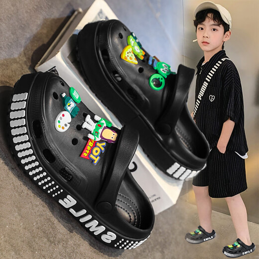 Wqsugnt国际品牌童鞋夏季新款男孩防滑凉拖包头洞洞鞋 黑色[升级旗舰款] 29