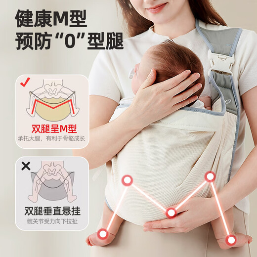 洽苒【德国】抱娃神器解放双手新生婴儿背带外出前抱式背娃小月龄 华夫格灰-透气款