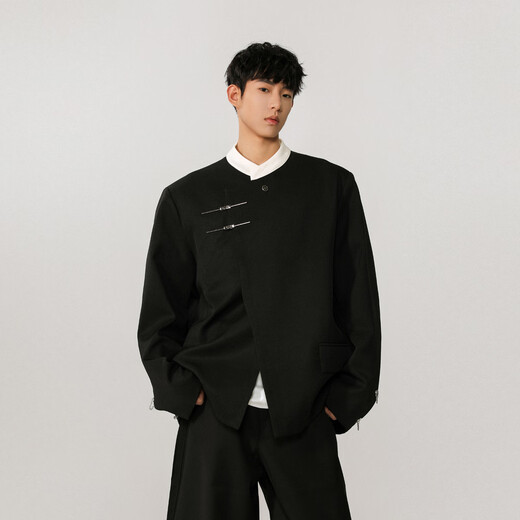 IZEXX new Chinese style national style stand collar tunic suit niche high-end suit jacket men's JM77 black XL