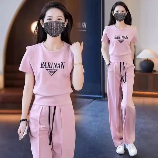 UKUHPK Fashion Sportswear Set Summer 2025 Casual Age Reduciendo la sudadera redonda de cuello redondo de moda de dos piezas de dos piezas Tendy 844 Black Set M [sugerido 100 Jin [Jin iguala 0.5 kg]]]