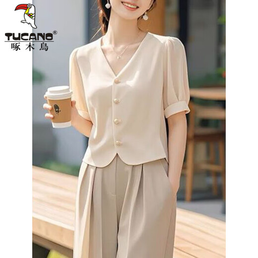 啄木鸟气质一整套穿搭通勤漂亮套装女装高端时尚名媛盐系轻熟两件套装夏 单杏色裤子 S 【建议95斤内】