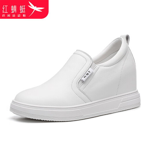 Red Dragonfly Women's Shoes 2025 New Versatile Cowhide Slip-on Casual Shoes for Women Small Wedge Heels Inner Height White Shoes for Women White Inner Height Single Shoes C0TTN03231 37