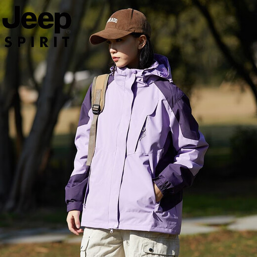 吉普（JEEP）情侣冲锋衣女秋冬季户外三合一薄款运动防风登山服夹克外套男 中国红1 1818 男款 两件套 2XL  男款 (135-150斤)