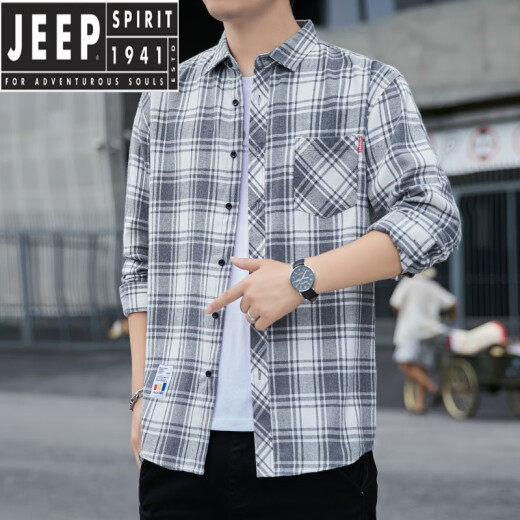 Jeep Spirit American Plaid Room Men's 2025 Летняя японская рубашка летняя длинное рукав тонкий солнцезащитный крем