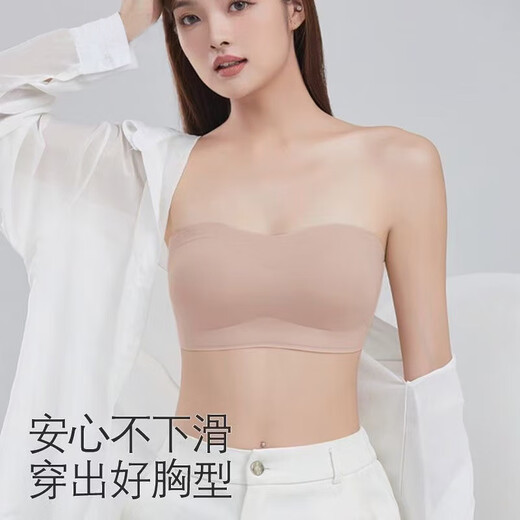MiiOW 2025 New Strapless Bra Women's Thin Non-Slip Tube Top Seamless Wrapped Breast Anti-Lighting Push-Up Bra Elegant Black Single Piece (Upgraded Double Anti-Slip) S 75-95Jin Jin equals 0.5kg 32/70ABC