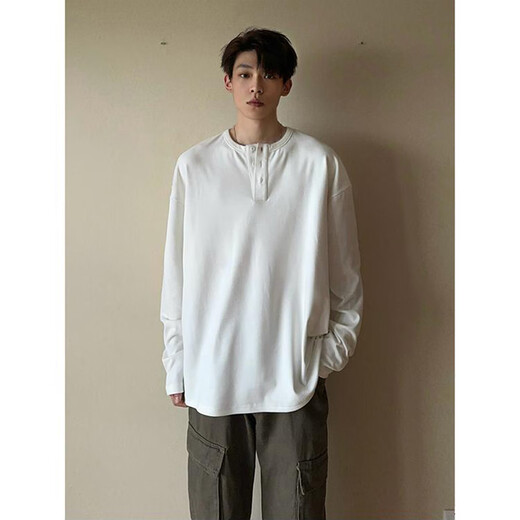 NYING Henry collar velvet sweatshirt for boys 25 autumn and winter new fashion brand simple inner layering shirt loose long-sleeved T-shirt black L (110-130Jin Jin equals 0.5 kg)