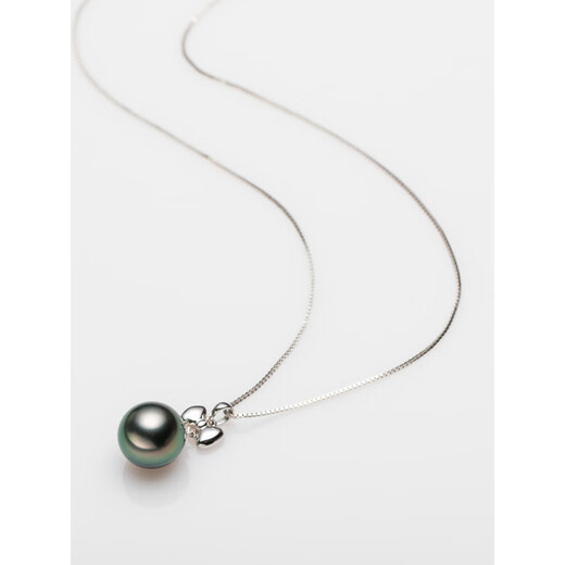 Chinese Valentine's Day gift for girlfriend Ruyi Knot 9-14mm 18K gold Tahitian seawater black pearl pendant with strong light, black series 9.0-9.9mm