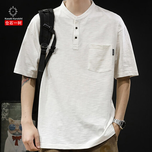 Kazuki Kuraishi Trendy Brand hübsches Polo-Shirt Herren 2025 Sommer Solid Color Retro Henry Casual halbärmelige Männer Top Black XL