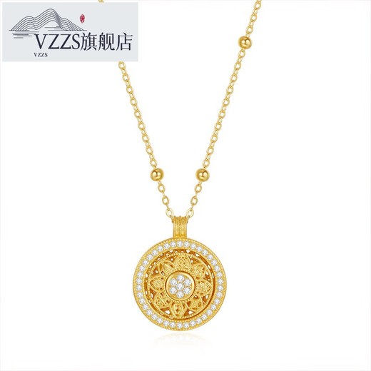 VZZS925 sterling silver national style eight treasures compass necklace women's clavicle chain 18k gold plated high-end round plate pendant 2025 new brand outfit