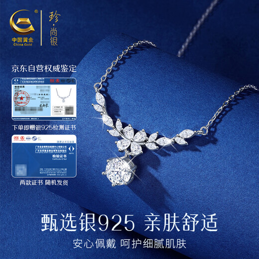 Zhen Shang Silver Chinese Gold One Carat Moissanite S925 Silver Necklace Female Birthday Gift Niche Light Luxury Gift for Girlfriend and Wife