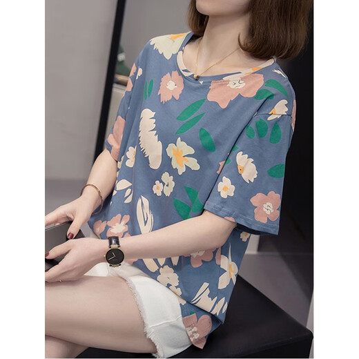 帛饰衣橱加大码遮肚子显瘦上衣女2025夏装新款胖mm休闲宽松短袖t恤女 绿色 6626 M 80-95左右