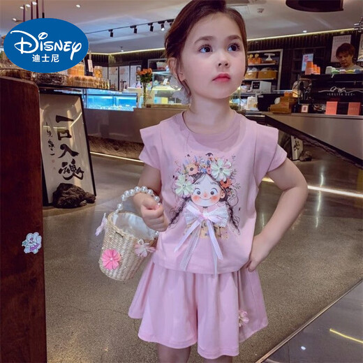 Disney Baby Girls Suit Summer 2025 New Fashionable Summer's Shorts Shorts Shorts Shorts Bow delgada Casual Dos piezas Set azul - Girl de dibujos animados [Top + Pantalones] 100 (actualización) - Altura recomendada por debajo de 95 cm