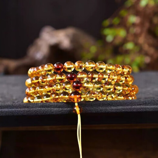 Yuze natural amber, water purified flower amber, medicinal amber, beeswax gold amber, gift box, toy for men and women, natural 6mm flower amber, 108 Buddhist beads