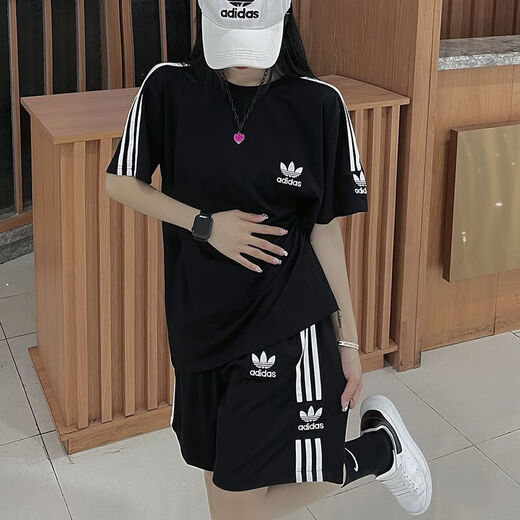 Adidas Clover Bordado casual Set Sports Sports Short Shorts Conjunto de camisetas Men y mujeres Summer Round Neck Set de dos piezas [conjunto de dos piezas] White 9889 Short Set 5XL 180-200Jin [Jin equivale a 0.5 kg]
