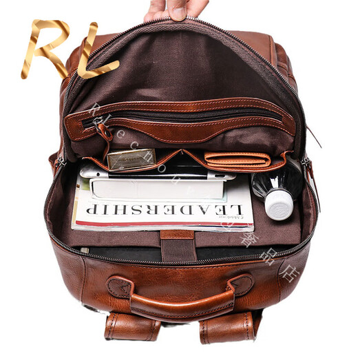 Goldwin RL Light Luxury Brand 2025 New Men's Sacke's Business Head Cowhide Grand Capacité sac à dos Sac de voyage noir Men's Black