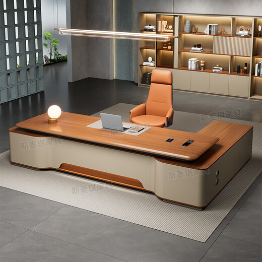 Simaqi boss desk light luxury high-end blister desktop executive desk simple modern president desk office desk and chair combination 2.2 meters double cabinet boss table blister desktop style