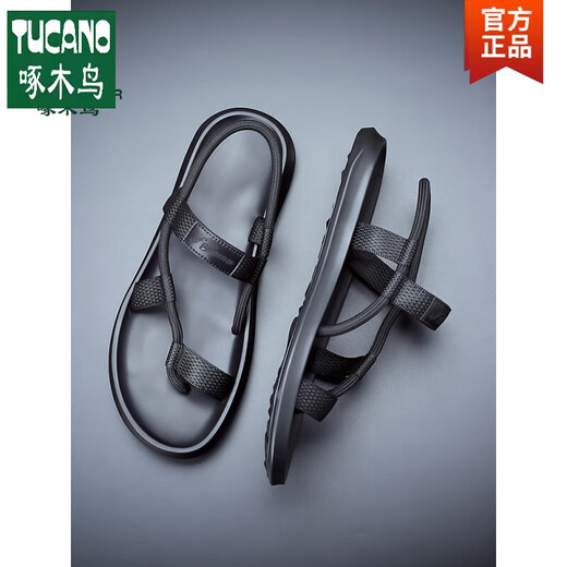 Woodpecker Sandals for men in summer 2025 new style of personalized fashion versatile beach shoes soft sole anti-odor trendy internet celebrity sandals black 9866 38
