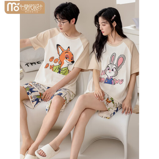 Victoria's style 2025 new couple pajamas summer cotton short sleeves one man and one woman cartoon cute summer comfortable home clothing set GEY-687 (main photo of couple) XL Female + Men L