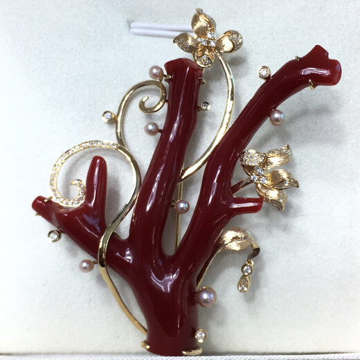 Zhaohao Coral Branch Pendant Brooch Two-purpose Style 18k Gold Set with Diamonds