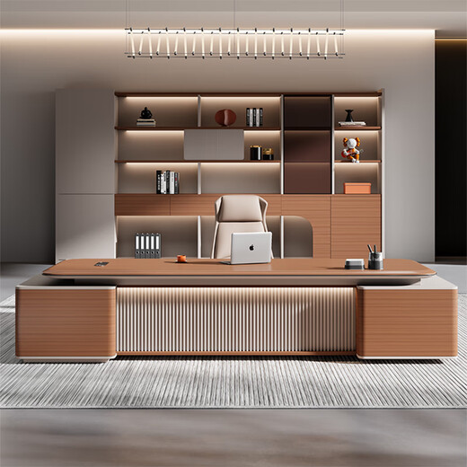 Boss Litang's office desk is light luxury and has a high-end sense. Manager's desk and chair combination is simple with blister technology. President's office executive desk furniture. 2.4m boss + 2.4m bookcase.