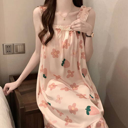 西忘冰丝薄款夏季带胸垫吊带睡裙女生2025新款甜美花卉纯欲家居服睡衣 1355 好多小花 带胸垫 M