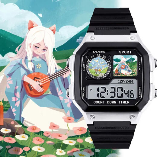 Sky Light Escape Characters Anime Customized Watch Two-dimensional Smart Small Square Electronic Watch Men and Women's Model Students [Fashion Silver-Electronic Watch] z3883 Light Escape Super Value Gift Pack (Extra Long Battery + Gift Box Packaging)