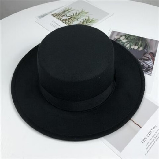 Qingyu Xu Wenqiang's same style hat Shanghai Tang black big brim retro British jazz hat men's top hat stage performance Xu Wenqiang style - black adult style (56-58CM)
