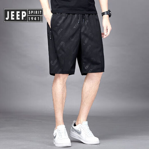 JEEP SPIRIT Jeep five-quarter pants men's summer ice silk thin quick-drying breathable casual loose plus size sports shorts beach 7029 black M 80-100Jin Jin equals 0.5 kg