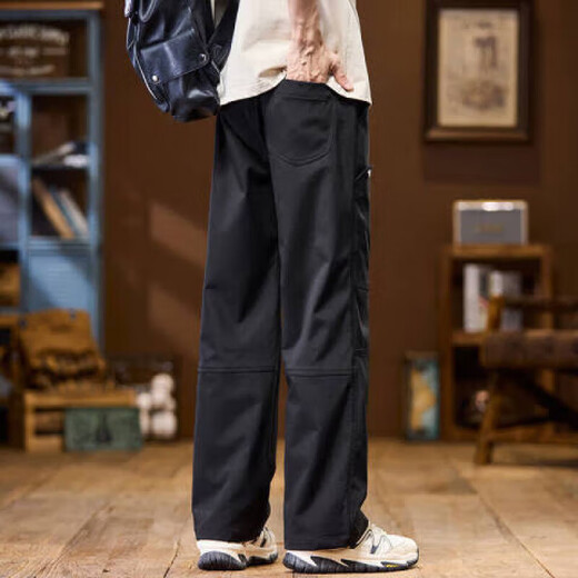 Hailan Home's work pants men's spring and autumn style American loose wide-leg sports pants drawstring casual pants men 9885 khaki 2XL