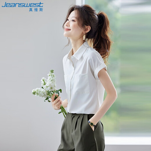 
JEANSWEST shirt for women 2025 summer short-sleeved casual temperament fashionable versatile fashion top for women rose pink M