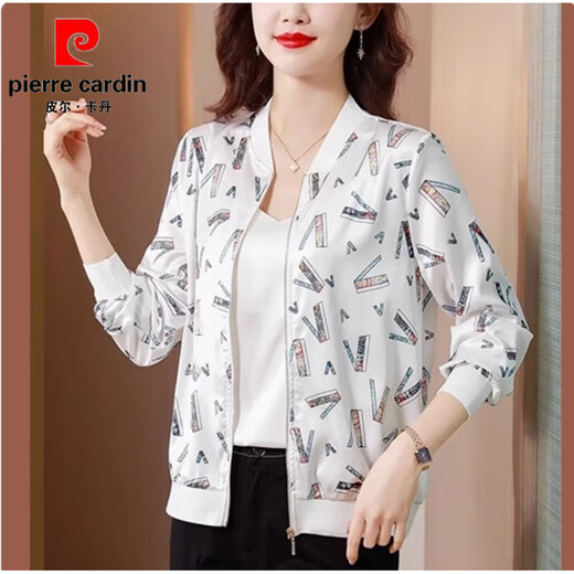 Pierre Cardin Markenjacke für Frauen mit Emulation I Seidenabdruck Kurzjacke für Frauen 2025 Frühlings- und Sommer Neue Baseball-Uniform Langarm Lose 733 schwarz hohe Qualität 4xl empfohlen 140-150jin [Jin gleich 0,5 kg]