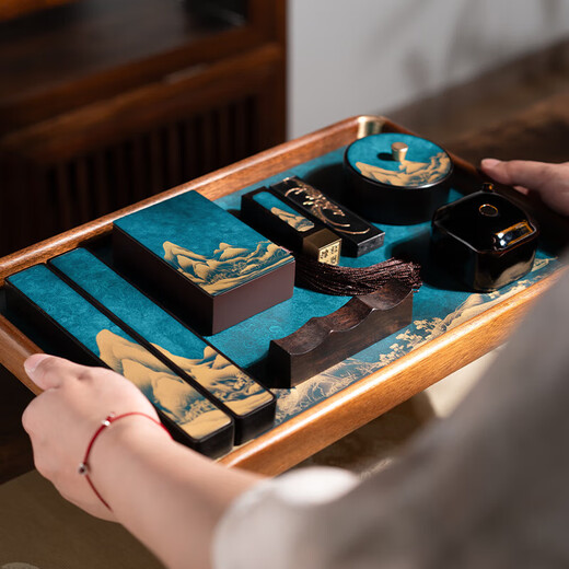 Shanlianhu Pen Jinxiu Shanhe Four Treasures of the Study Set Pen, Ink, Paper and Inkstone Calligraphy Set Master's Handmade High-End Writing Brush Inkstone Ink Table Duan Inkstone Pen Holder Seal Gift Bronze Gift Box