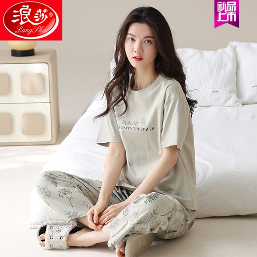 Langsha 2025 Neue Pyjamas für Frauen im Sommer Reine Baumwoll-Kurzärmerhose für Freizeitmarke Home Clothing Set YZT9721 M [Empfohlen, 80-100jin zu tragen [Jin gleich 0,5 kg]]]