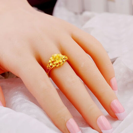 Genuine 18K gold ring, fine gold color, pure K gold phoenix tail, fashionable, simple, personalized, opening, adjustable wedding gift, 0.01g, rose style, certificate gift box