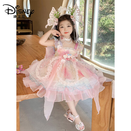 Disney Girls Hobe Summer Suspender Robe Child's Birthday Melody Princess Dress Girl Summer Lolita Jupe brillante Coiffe + Canne + Tail + JSGY6628 BEAUTÉ 140 CM